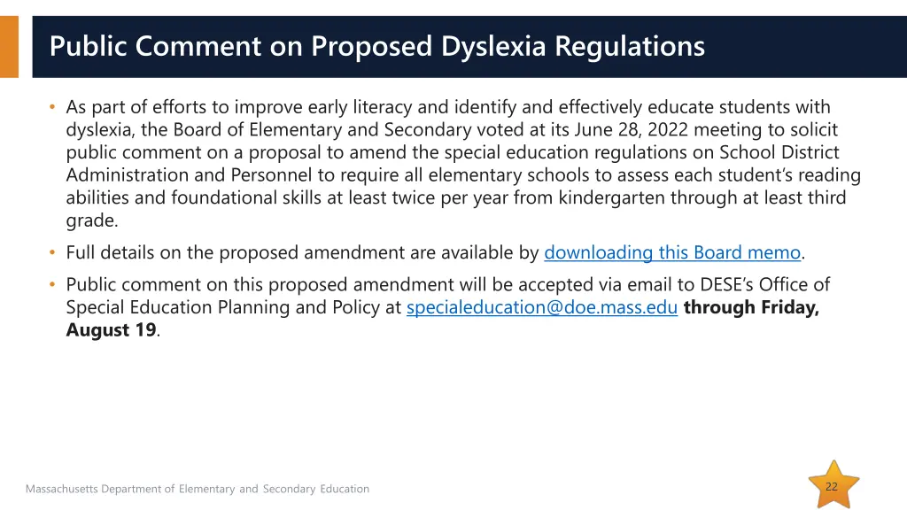 public comment on proposed dyslexia regulations