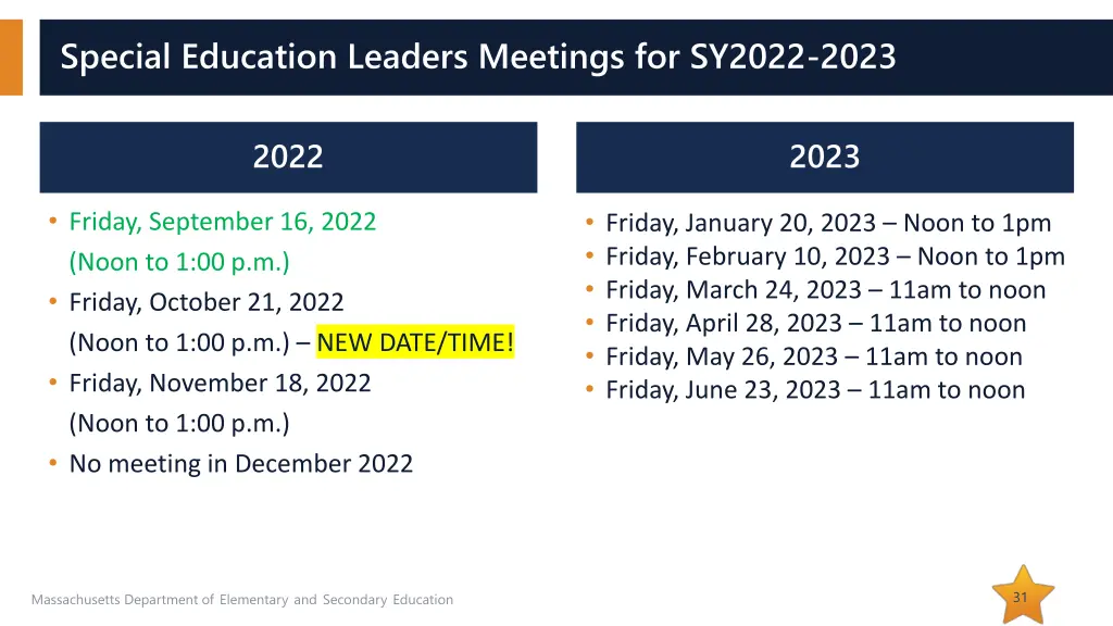 special education leaders meetings for sy2022 2023