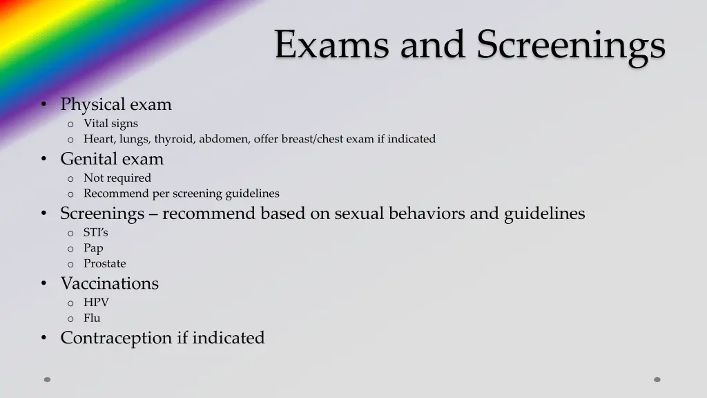 exams and screenings