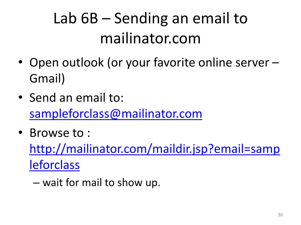 lab 6b sending an email to mailinator com