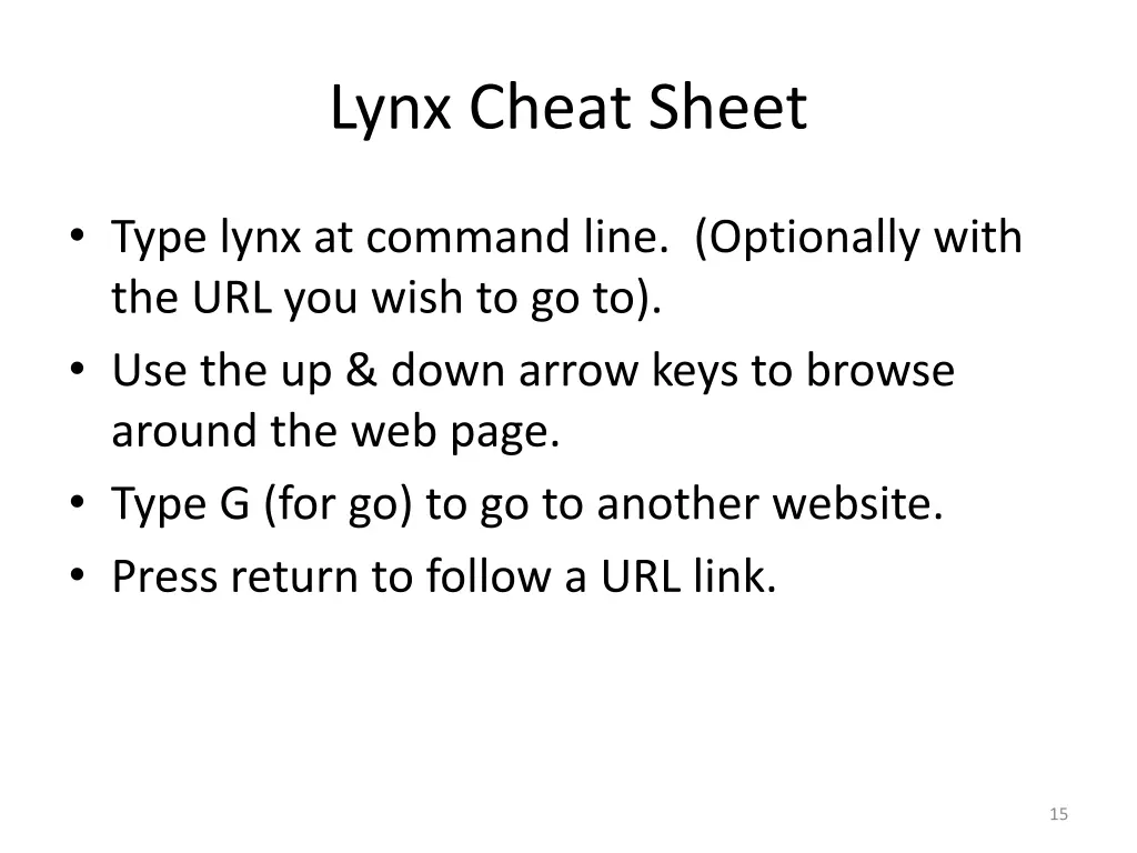 lynx cheat sheet