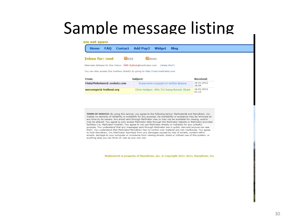 sample message listing