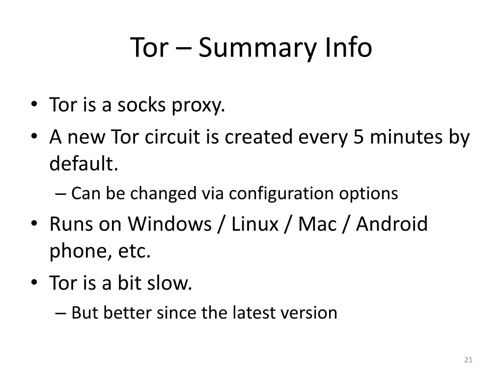 tor summary info