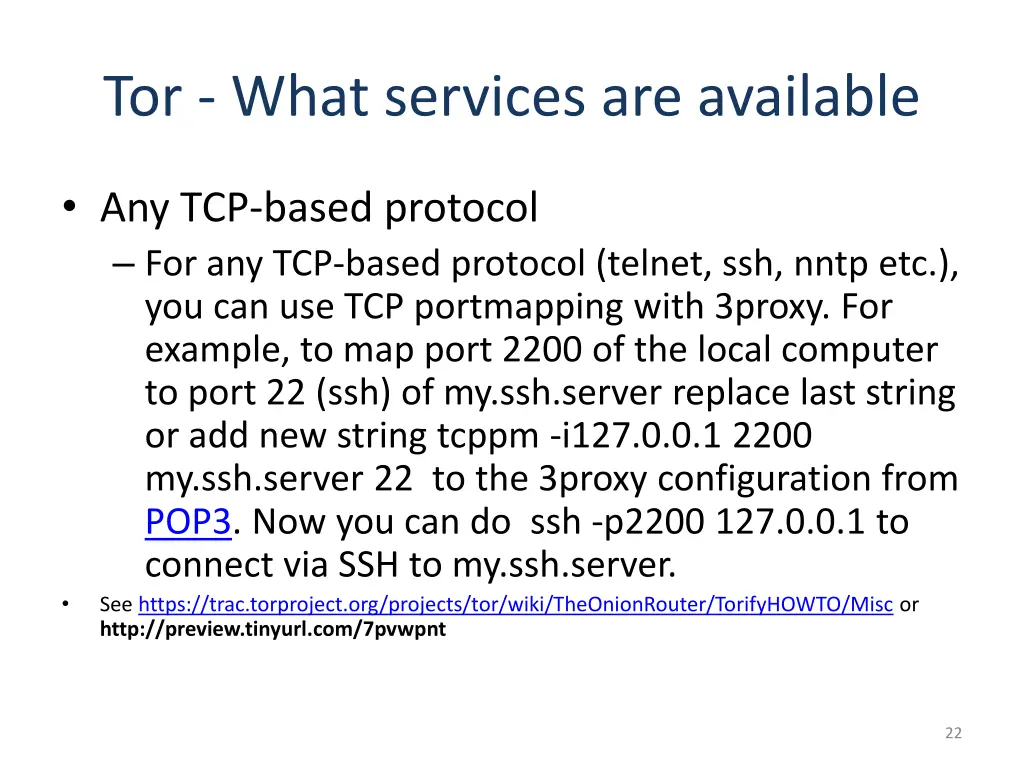 tor what services are available