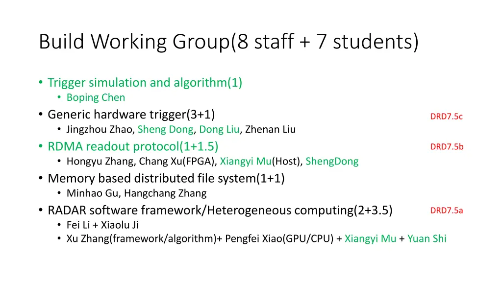 build working group 8 staff 7 students