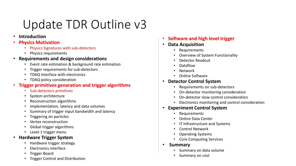 update tdr outline v3 introduction physics