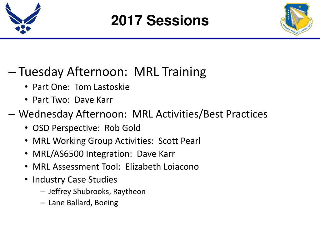 2017 sessions