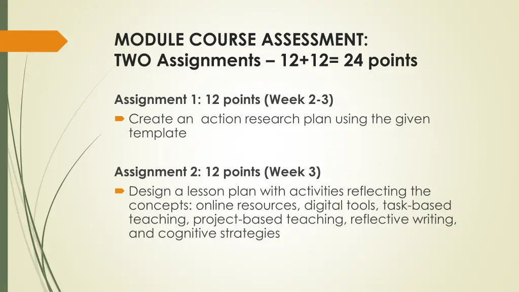 module course assessment two assignments