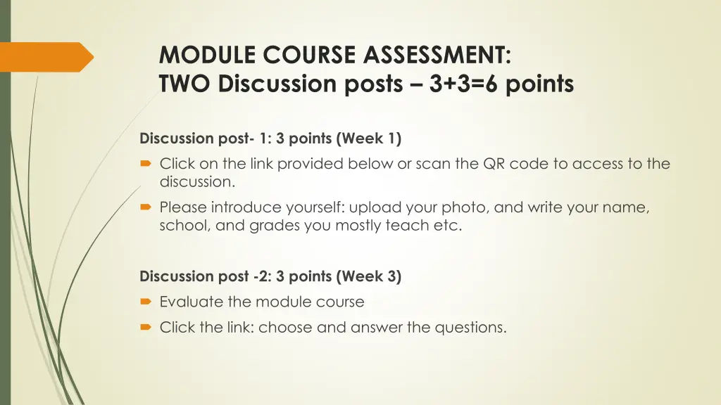 module course assessment two discussion posts