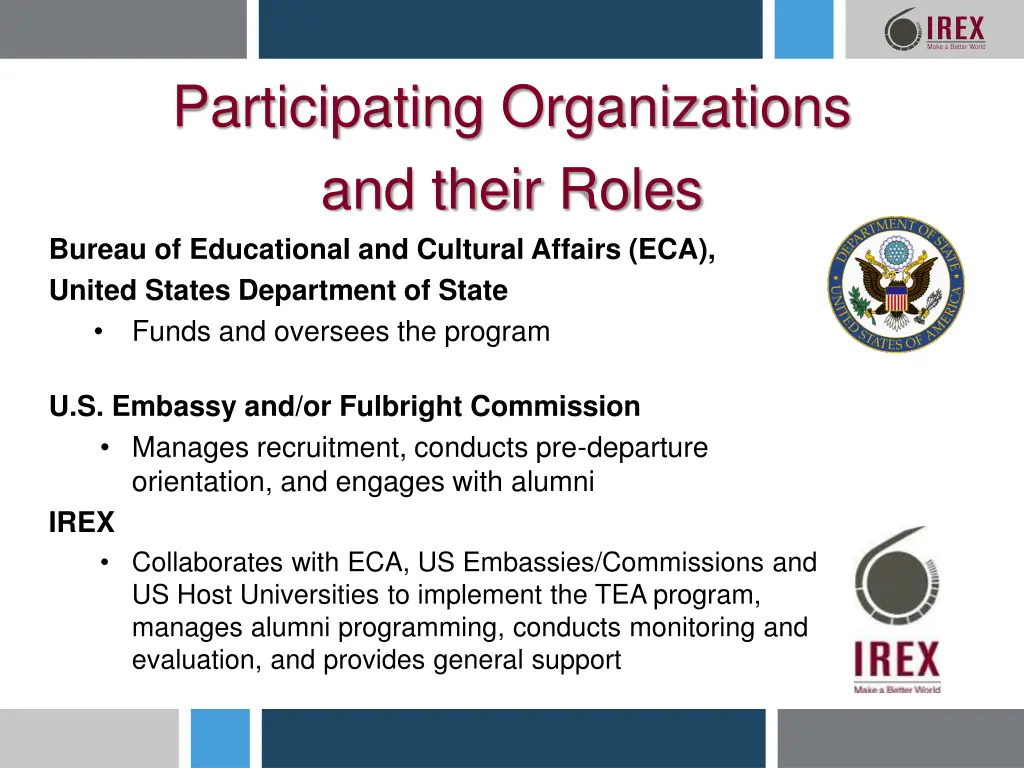 participating organizations and their roles