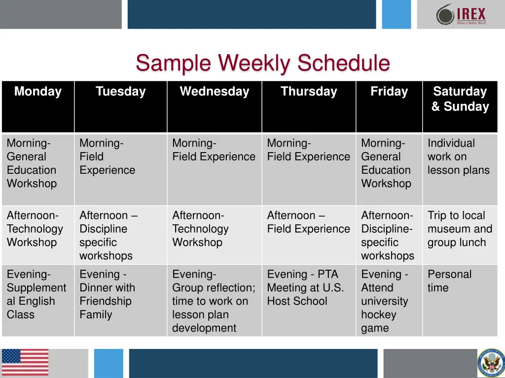 sample weekly schedule