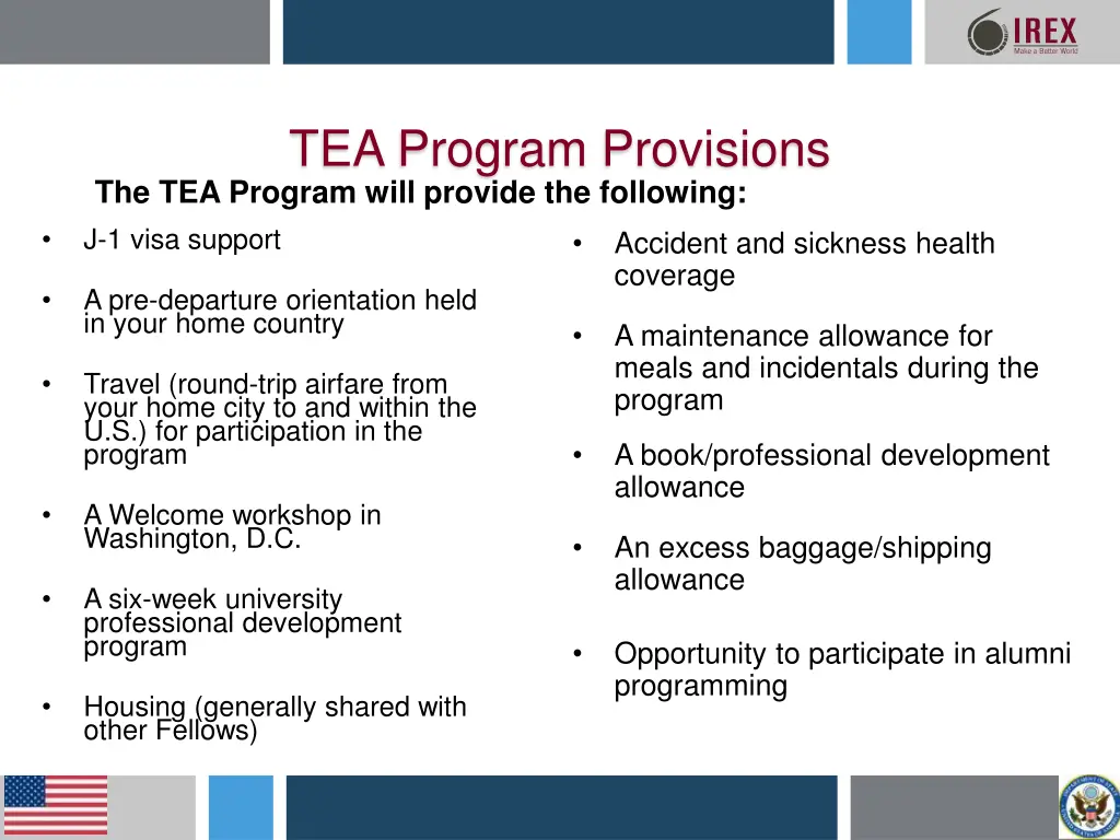 tea program provisions the tea program will