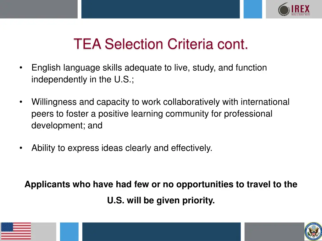 tea selection criteria cont