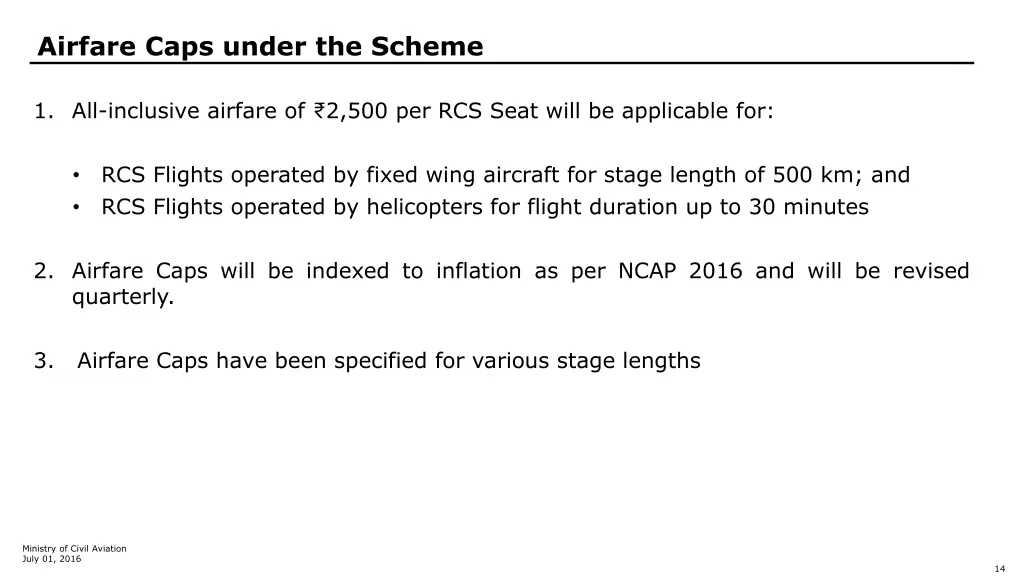 airfare caps under the scheme