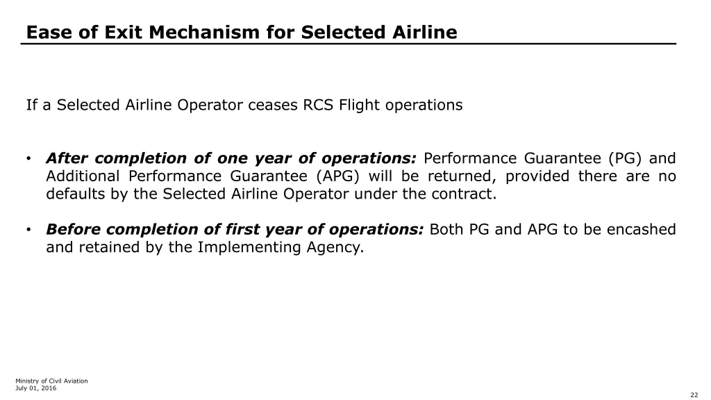 ease of exit mechanism for selected airline