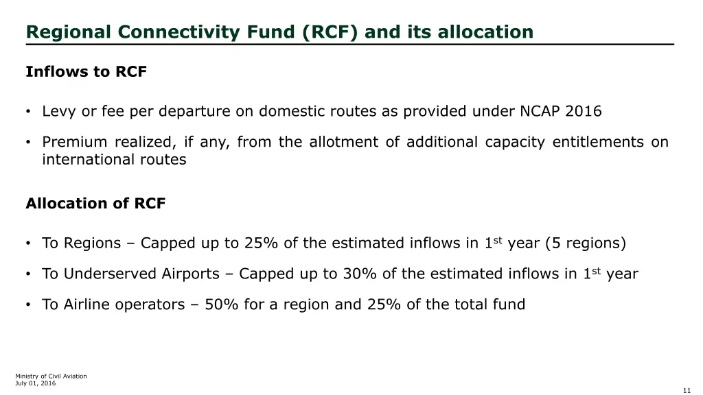 regional connectivity fund rcf and its allocation