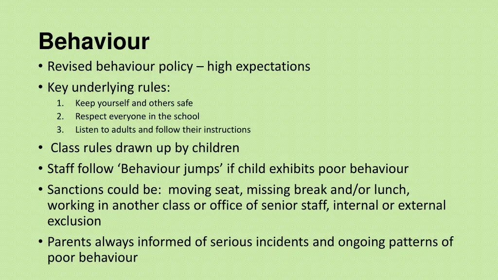 behaviour revised behaviour policy high