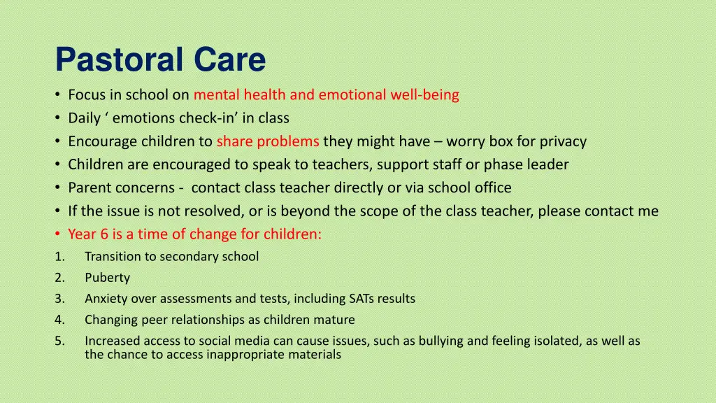 pastoral care focus in school on mental health