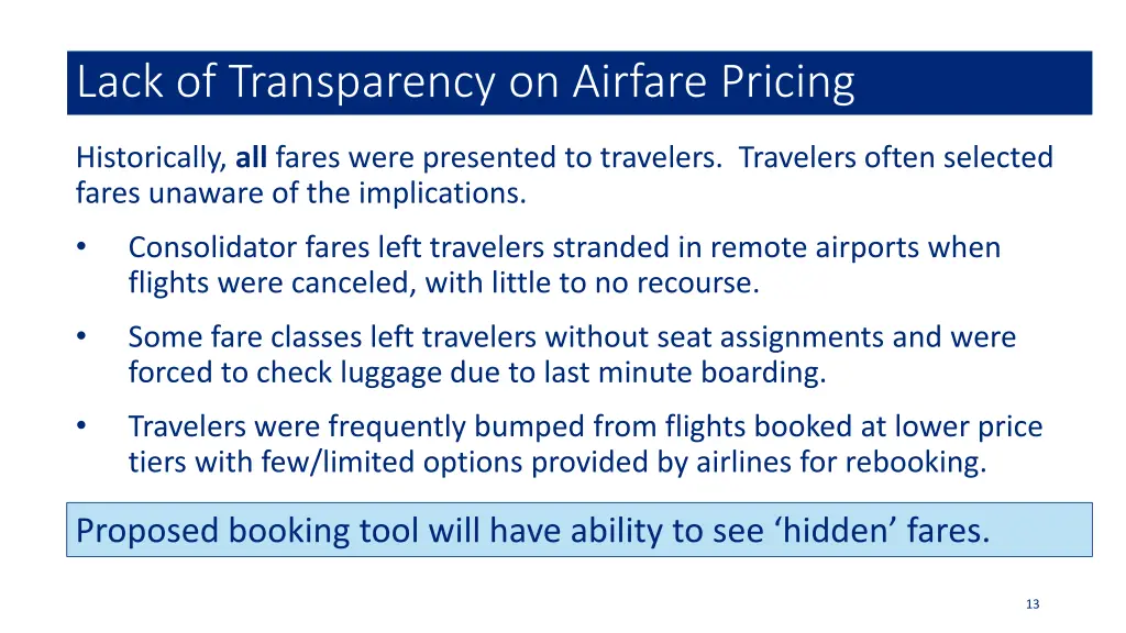 lack of transparency on airfare pricing