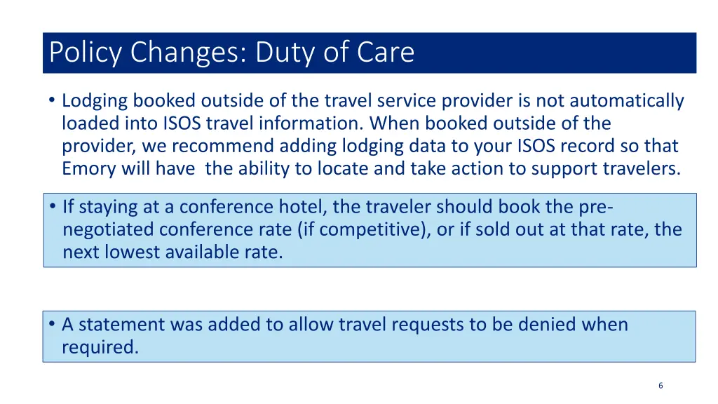 policy changes duty of care