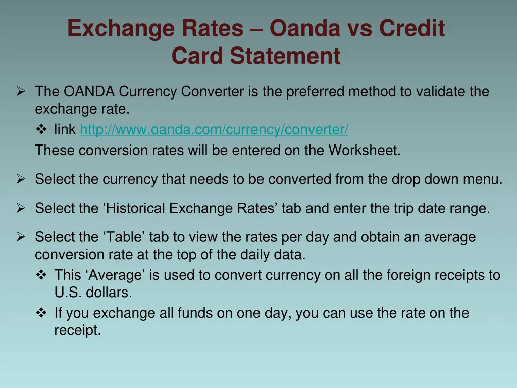 exchange rates oanda vs credit card statement