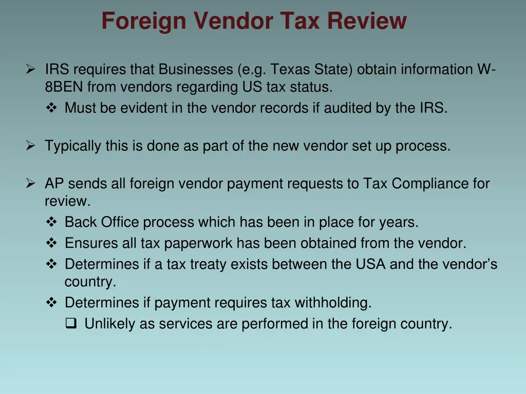 foreign vendor tax review