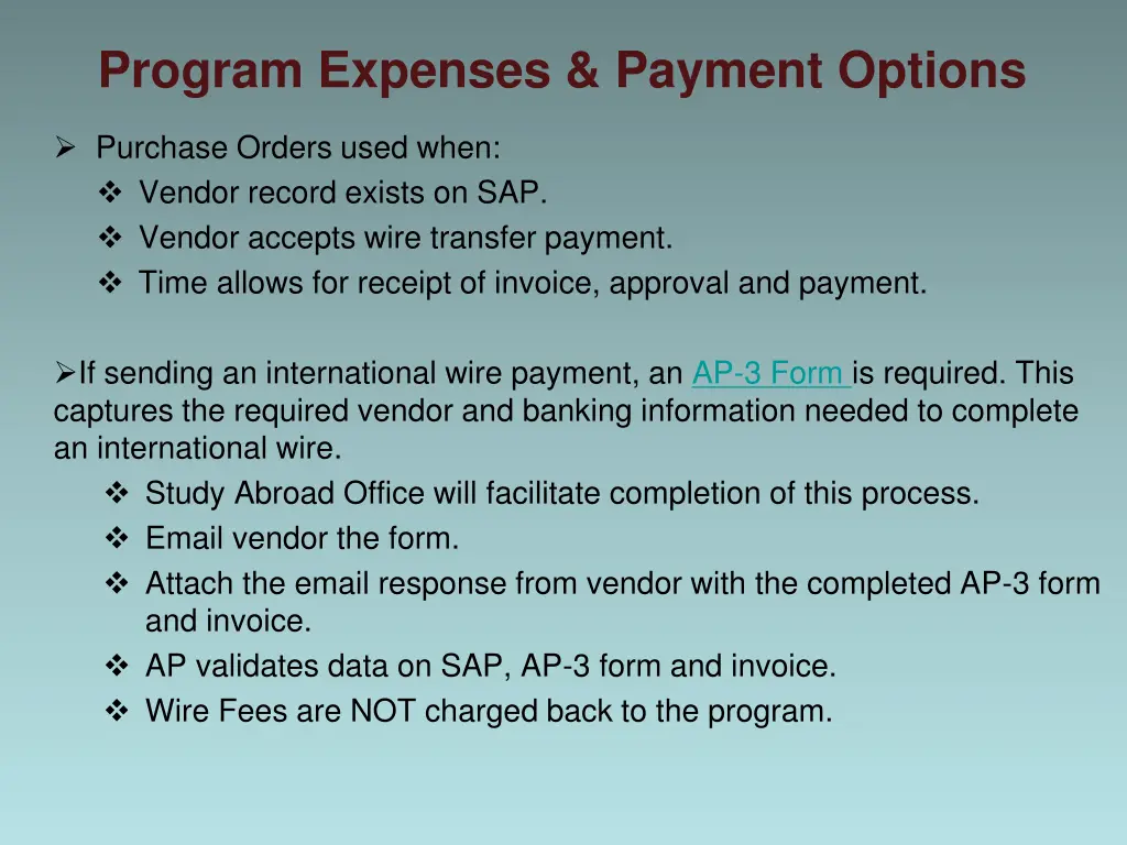 program expenses payment options 1