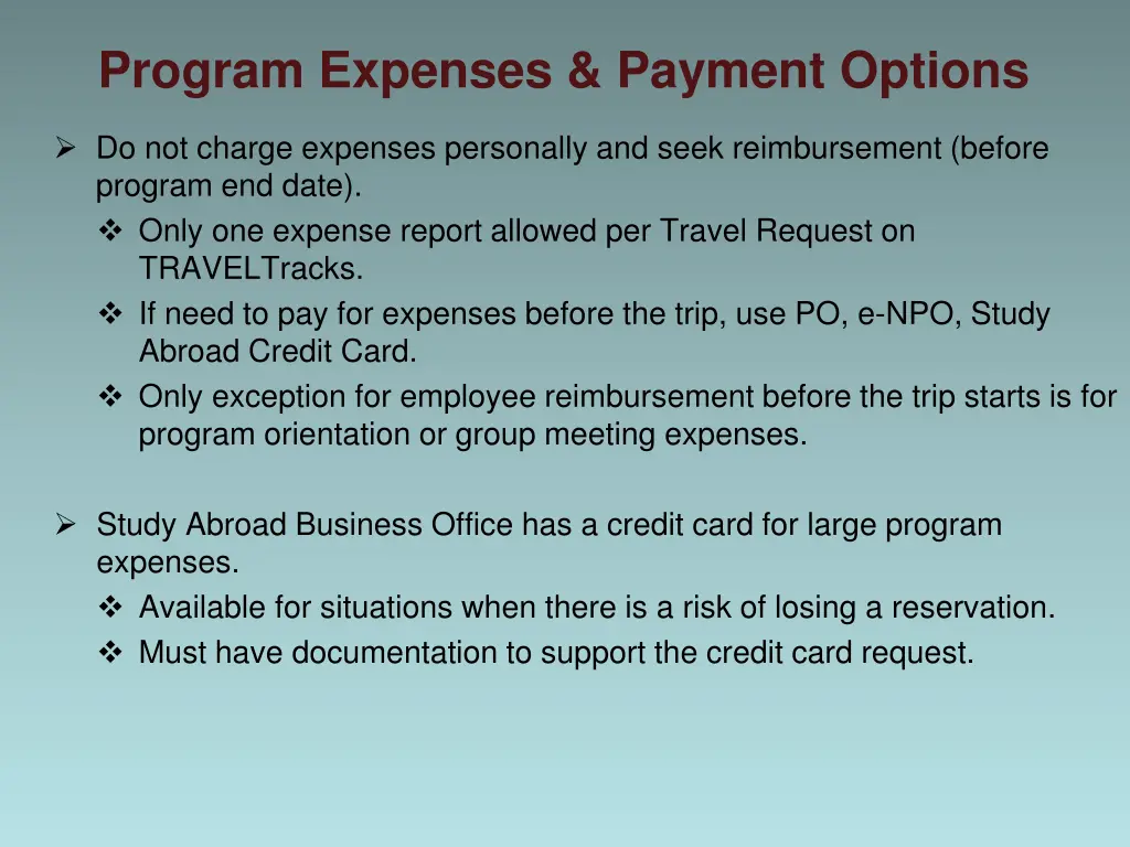 program expenses payment options