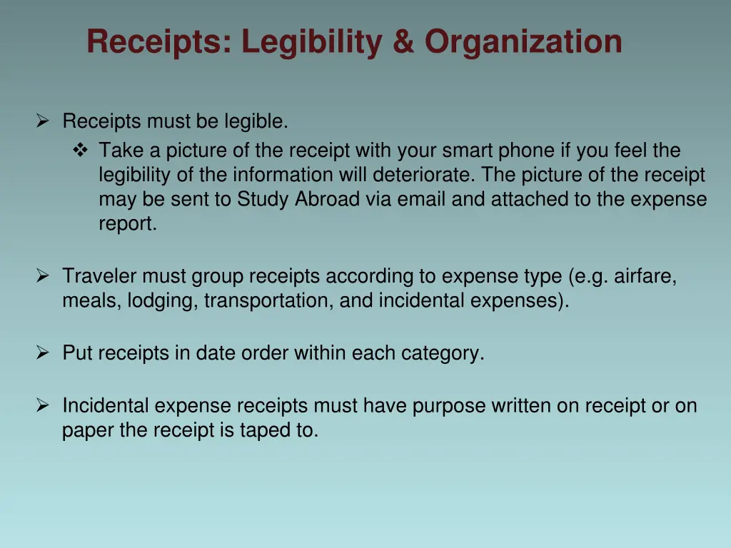 receipts legibility organization