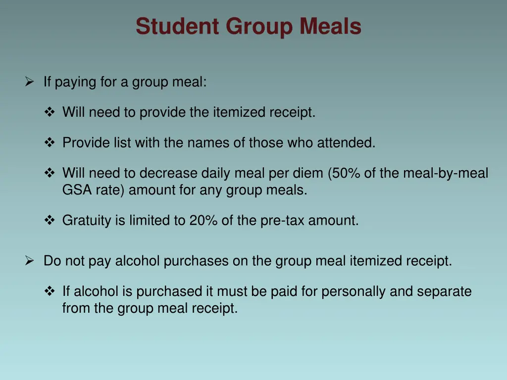 student group meals