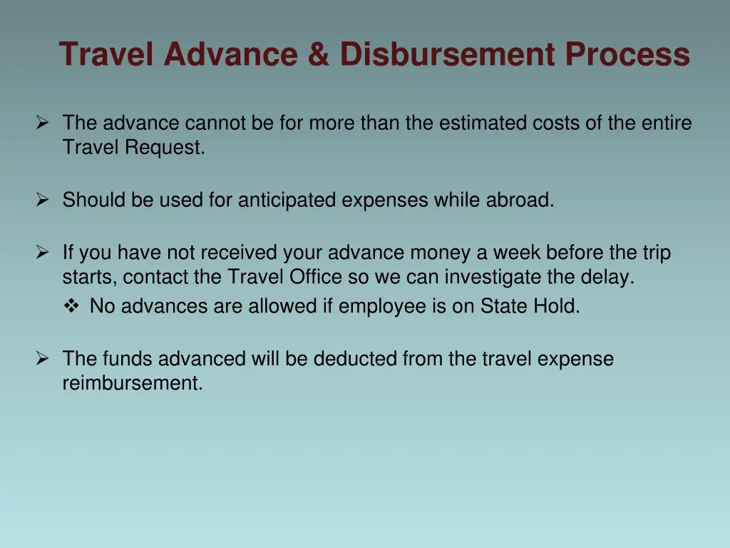 travel advance disbursement process