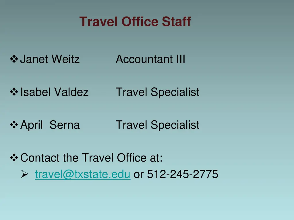 travel office staff