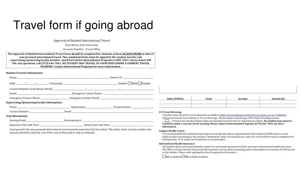 travel form if going abroad