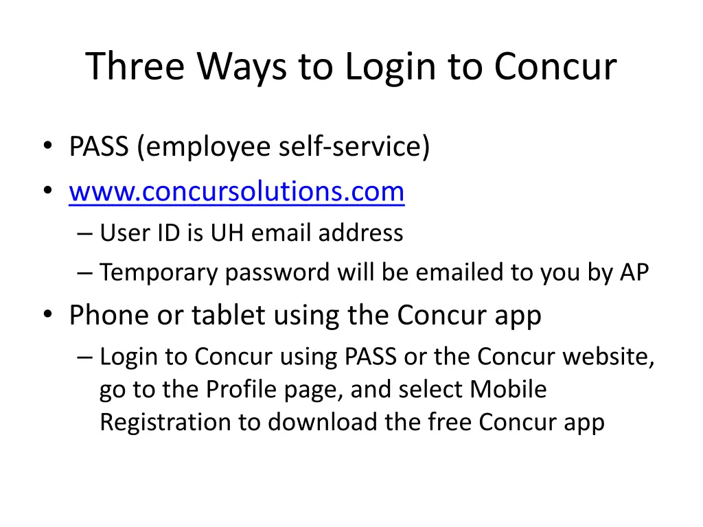 three ways to login to concur