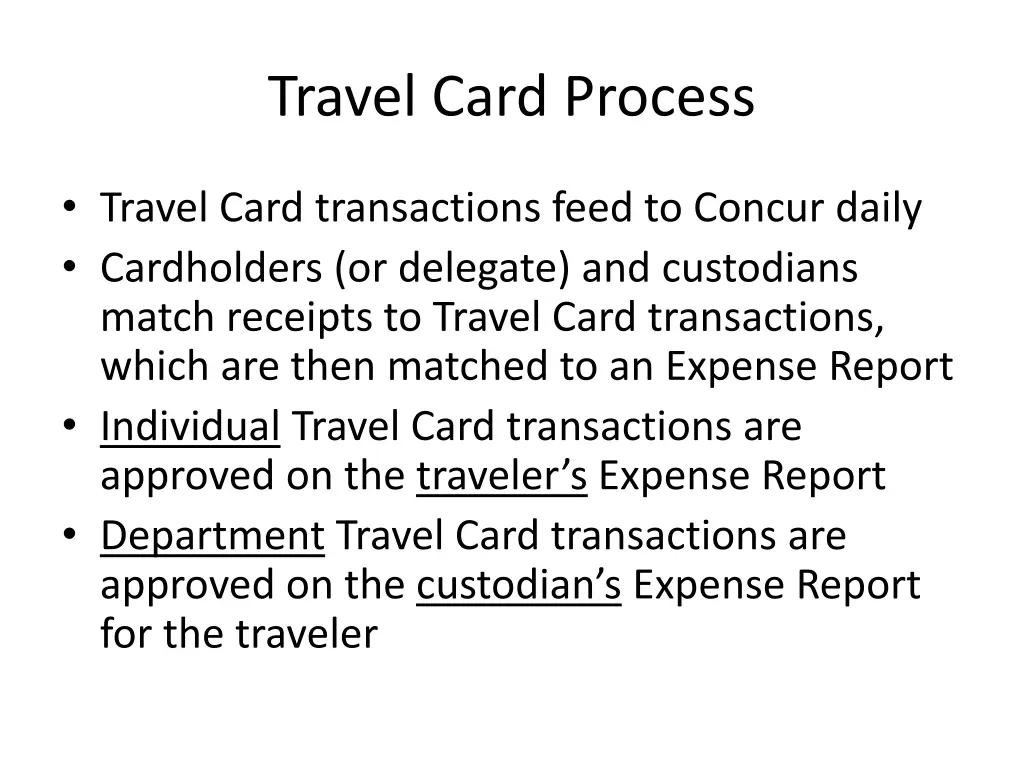 travel card process