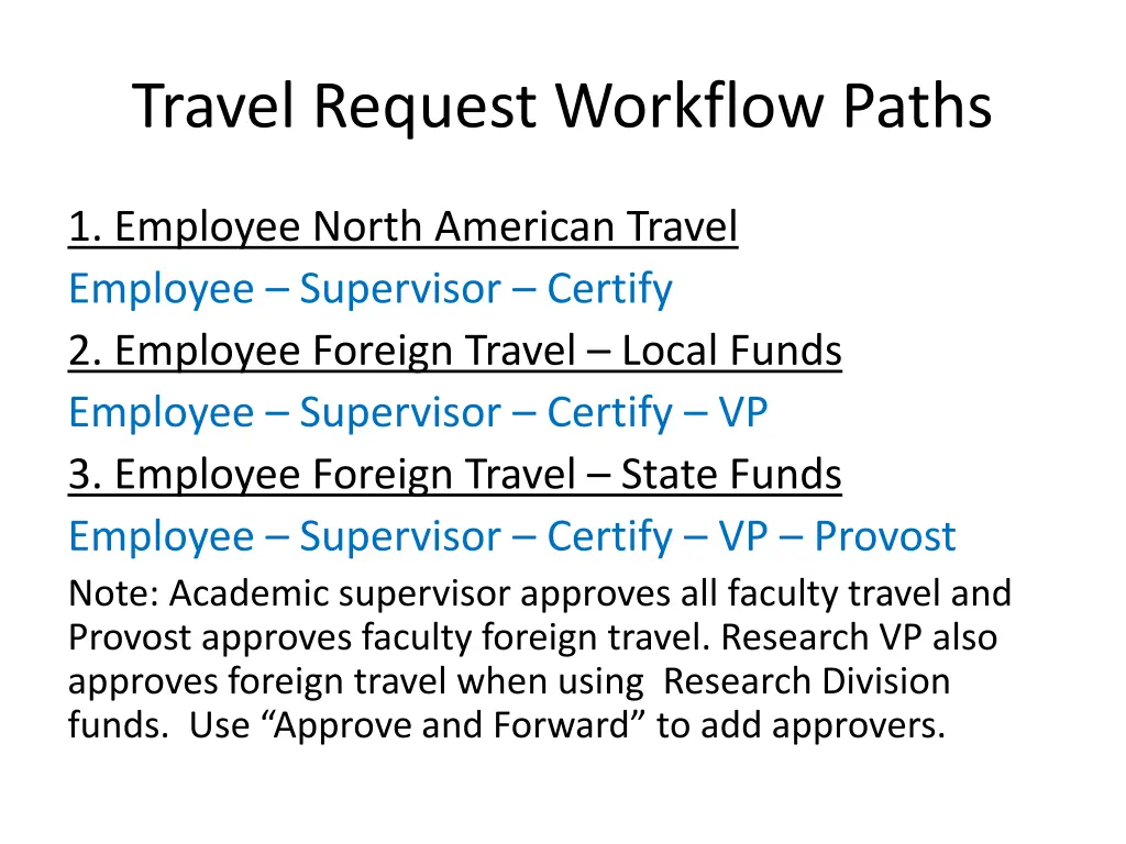 travel request workflow paths