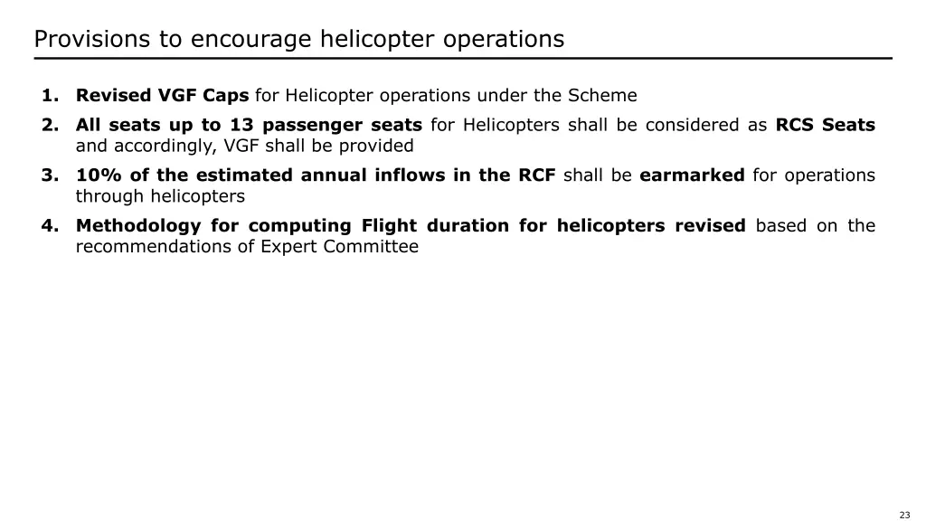 provisions to encourage helicopter operations