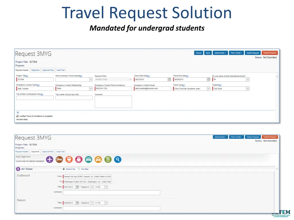 travel request solution mandated for undergrad