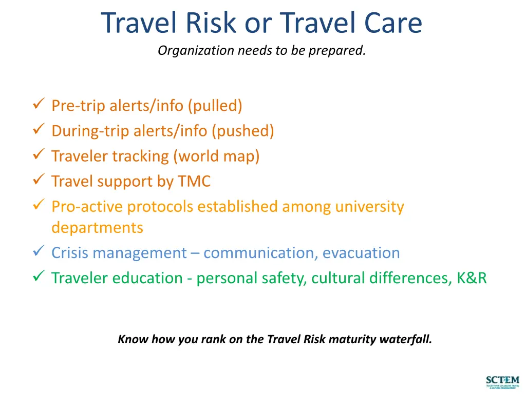 travel risk or travel care organization needs