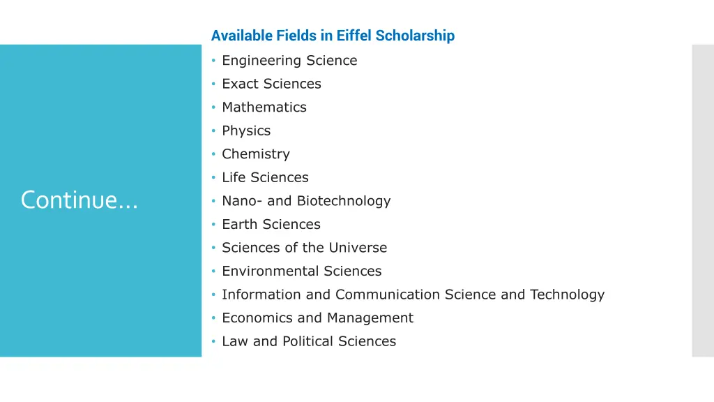 available fields in eiffel scholarship