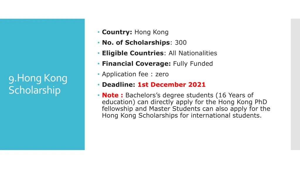 country hong kong no of scholarships 300 eligible