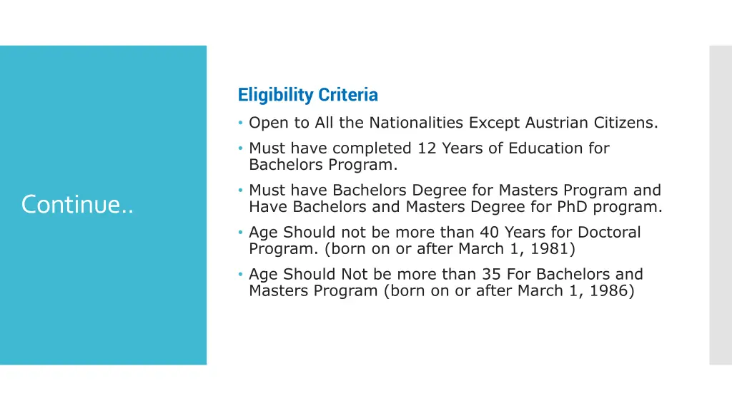 eligibility criteria open