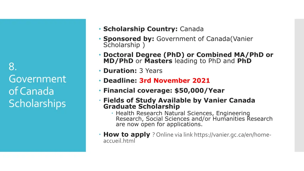 scholarship country canada sponsored