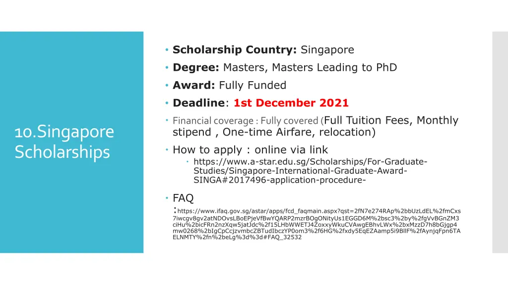 scholarship country singapore degree masters