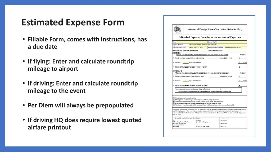 estimated expense form