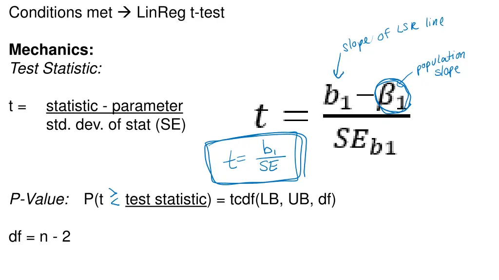 conditions met linreg t test