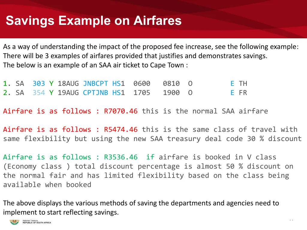 savings example on airfares