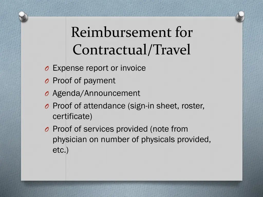 reimbursement for contractual travel