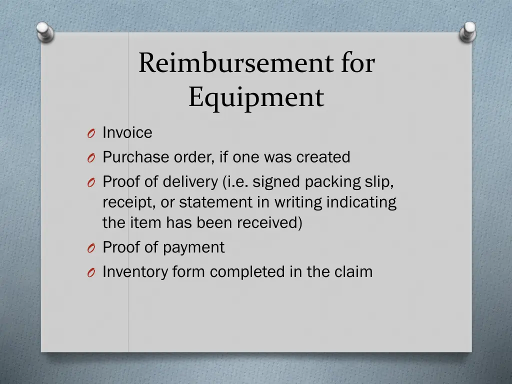 reimbursement for equipment