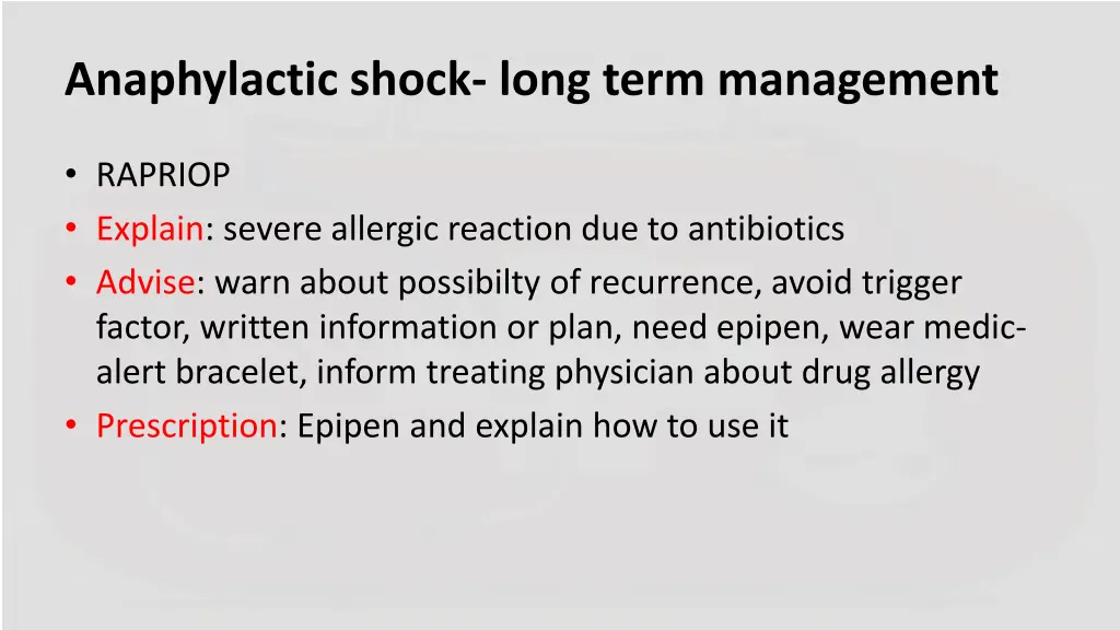 anaphylactic shock long term management 1